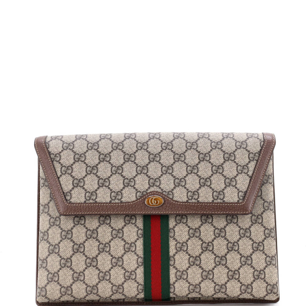Gucci Large Ophidia Flap Clutch GG Coated Canvas
